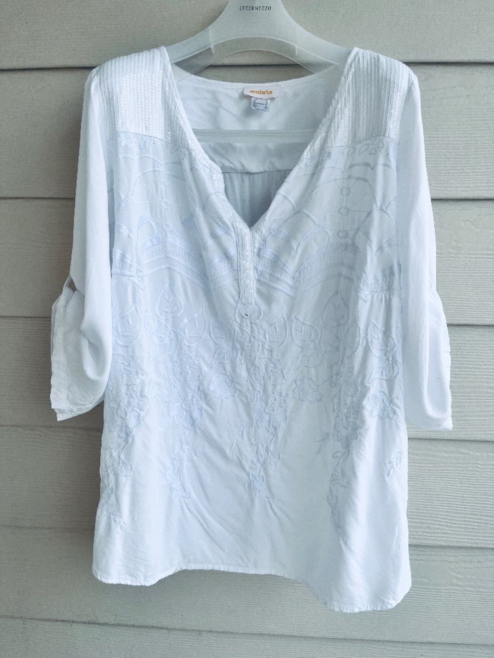 Ambria White Viscose Boho Tunic Blouse Embroidery Sequins V-Neck 3/4 Sleeve 18